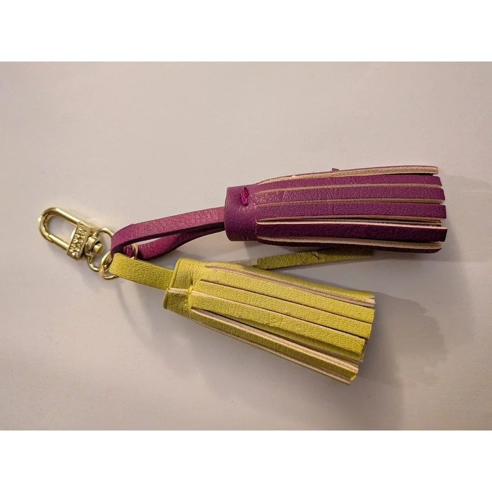 Steve Madden Purple Lime Green Double Tassel Keychain Bag Charm Gold Tone Clasp